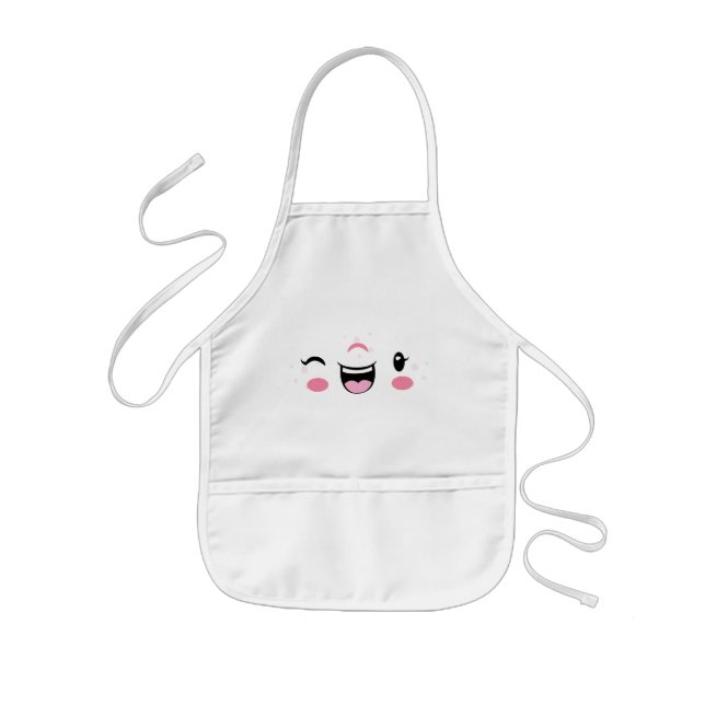 Pink Winking Kawaii Face Kid's Apron (Front)