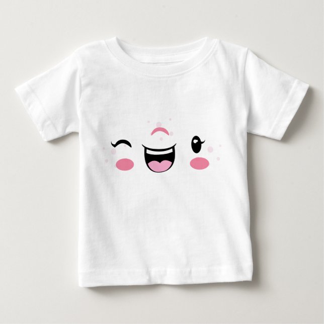 Pink Winking Kawaii Face Kids Clothing Baby T-Shirt (Front)