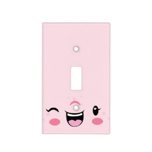 Pink Winking Kawaii Face Light Switch Cover