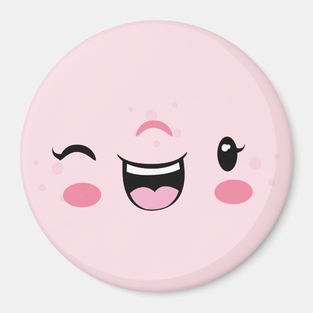 Pink Winking Kawaii Face Magnet (Front)