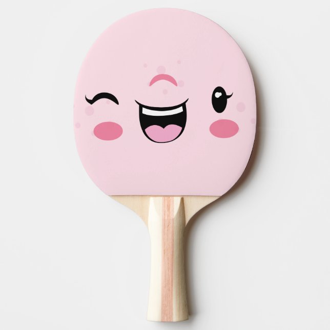 Pink Winking Kawaii Face Ping Pong Paddle (Front)