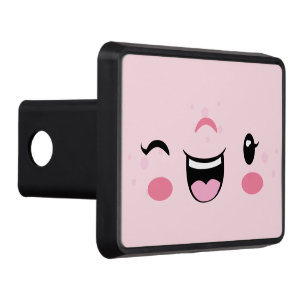 Pink Winking Kawaii Face Trailer Hitch Cover