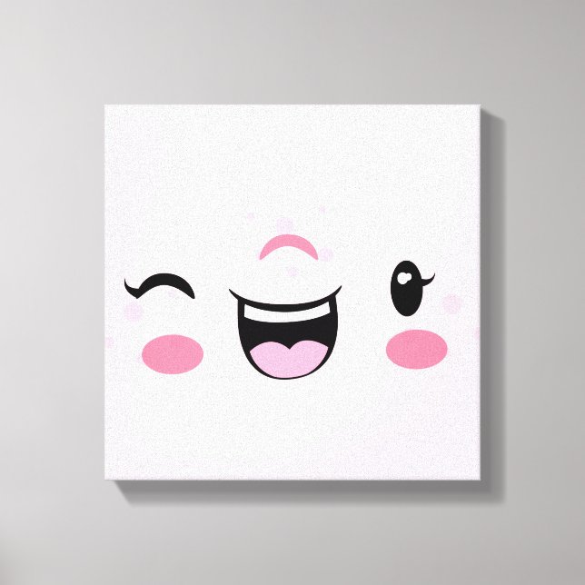 Pink Winking Kawaii Face Wrapped Canvas Print (Front)
