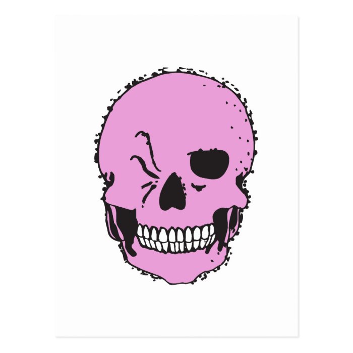 pink winking skull postcard