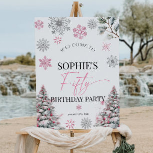 Pink Winter 50th Birthday Welcome sign