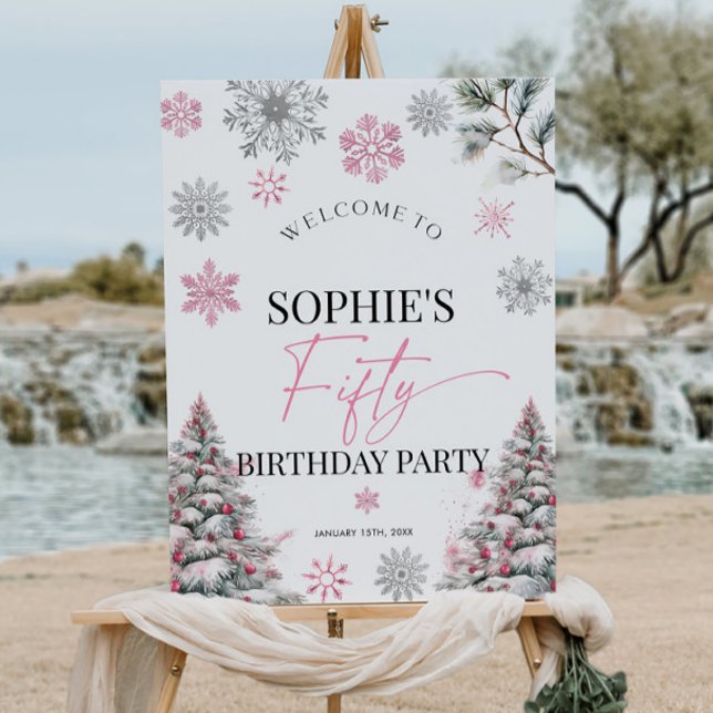 Pink Winter 50th Birthday Welcome sign (Creator Uploaded)