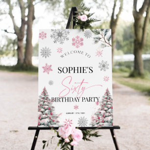 Pink Winter 60th Birthday Welcome sign