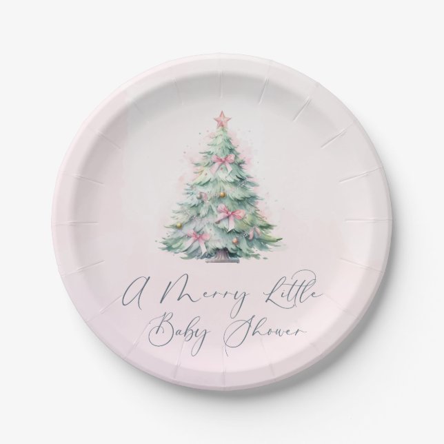 Pink winter A merry Little baby shower Paper Plates (Front)
