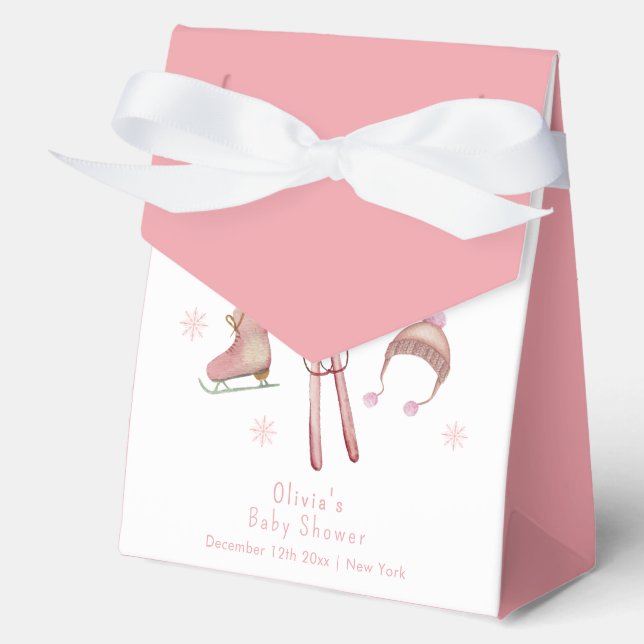 Pink Winter Après Bébé Ski Baby Shower  Favor Boxes (Front)