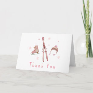 Pink Winter Après Bébé Ski Baby Shower Letterpress Thank You Card