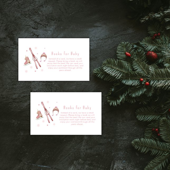 Pink Winter Après Bébé Ski Books For Baby Shower  Enclosure Card (Pink Winter Après Bébé Ski Books For Baby Shower Enclosure Card)