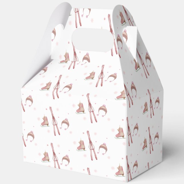 Pink Winter Après Bébé Ski Pattern Baby Shower  Favor Boxes (Front)