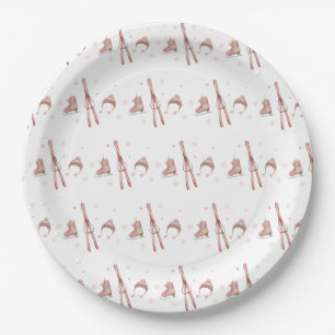 Pink Winter Après Bébé Ski Pattern Baby Shower  Paper Plates