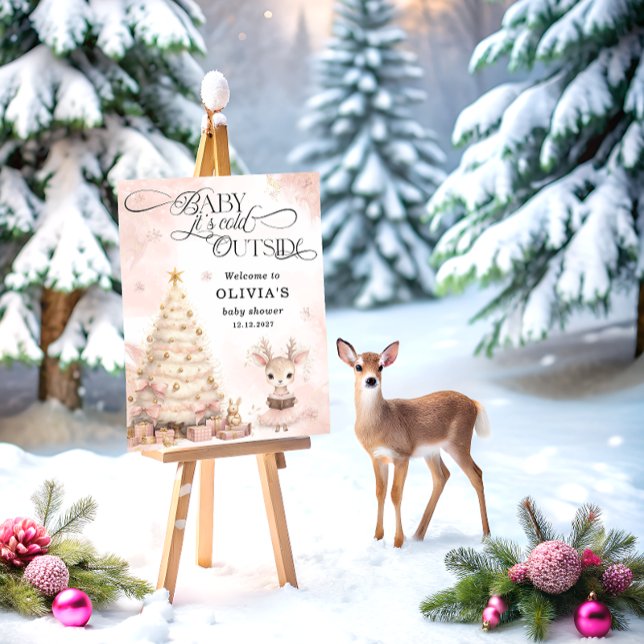 Pink Winter Baby Deer Baby Shower Welcome Foam Board (Creator Uploaded)