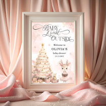 Pink Winter Baby Deer Baby Shower Welcome Poster