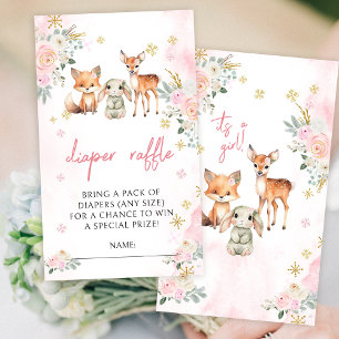Pink winter baby girl shower diaper raffle cards