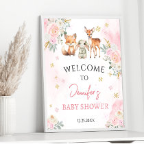 Pink winter baby girl shower welcome sign poster