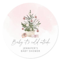 Pink winter Baby its cold outside baby shower Classic Round Sticker