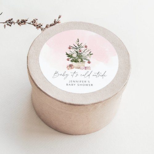 Pink winter Baby its cold outside baby shower Classic Round Sticker