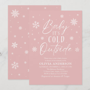Pink Winter Baby It's Cold Outside Baby Shower Invitation