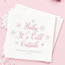 Pink Winter Baby It's Cold Outside Baby Shower  Napkins