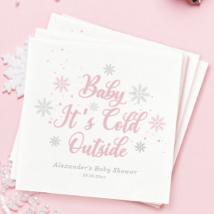 Pink Winter Baby It's Cold Outside Baby Shower Napkins