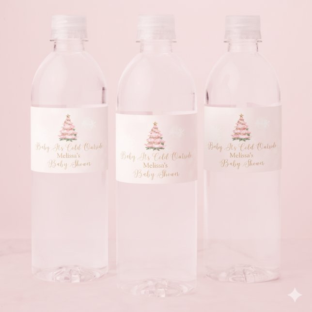 Pink Winter Baby Its Cold Outside Baby Shower Water Bottle Label (Creator Uploaded)