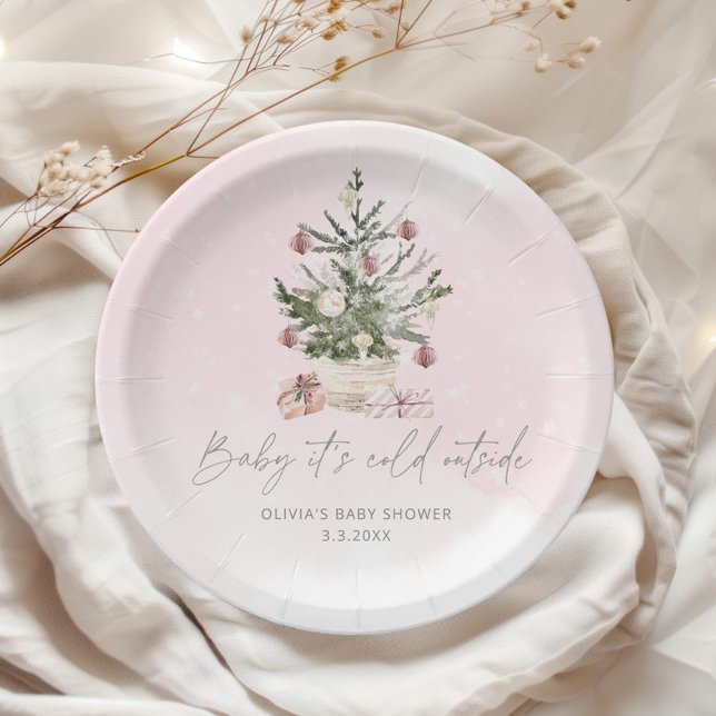 Pink winter baby its cold outside paper plates (Creator Uploaded)