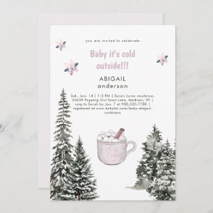 Pink Winter Baby It's Cold Outside Snowy Shower II Invitation