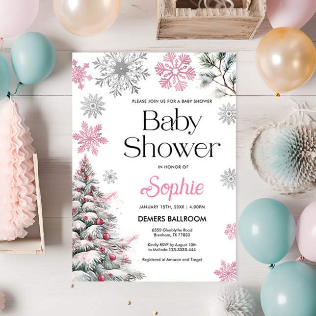 Pink Winter Baby Shower Invitation (Creator Uploaded)