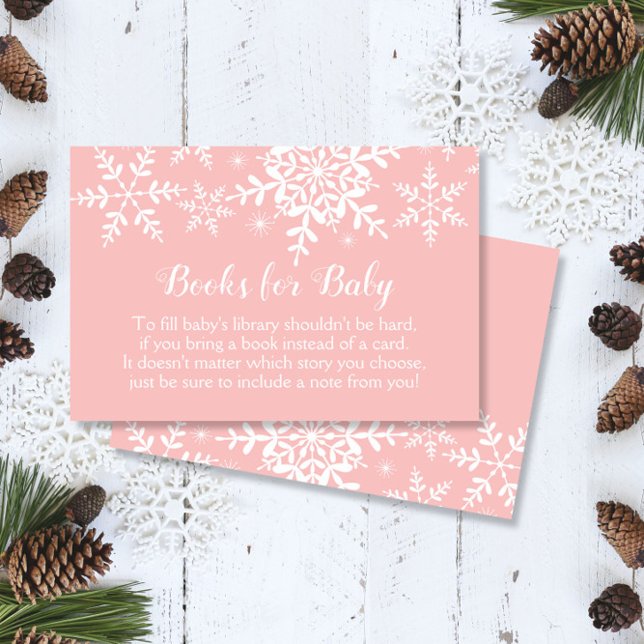 Pink Winter Baby Shower Snowflakes Bring a Book (Creator Uploaded)