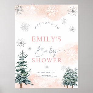 Pink Winter Baby Shower Welcome Sign
