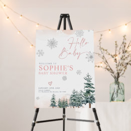 Pink Winter Baby Shower Welcome Sign