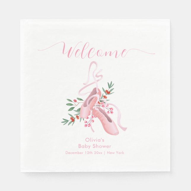 Pink Winter Ballerina Tutu Baby Shower Welcome  Napkins (Front)