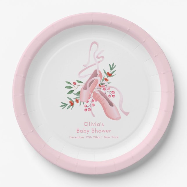 Pink Winter Ballerina Tutu Cold Baby Shower  Paper Plates (Front)