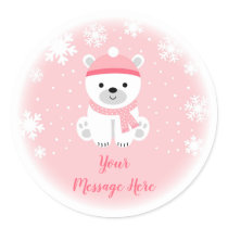 Pink Winter Bear Baby Shower Classic Round Sticker