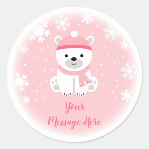 Pink Winter Bear Baby Shower Classic Round Sticker