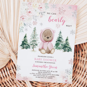 Pink Winter Bear Baby Shower Invitation