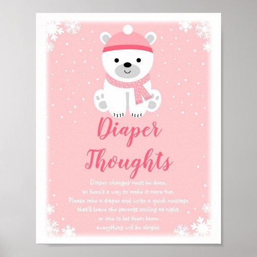 Pink Winter Bear Diaper Thoughts Game Poster