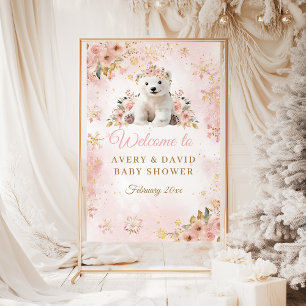 Pink Winter Bear Its a Girl Baby Shower Foam Board