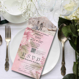 Pink Winter Berry Floral Christmas Minimal QR Code All In One Invitation