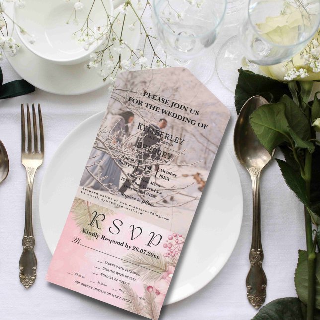 Pink Winter Berry Floral Christmas Photo Email All In One Invitation (Creator Uploaded)