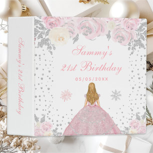 Pink Winter Blonde Hair Princess Birthday Party 3 Ring Binder