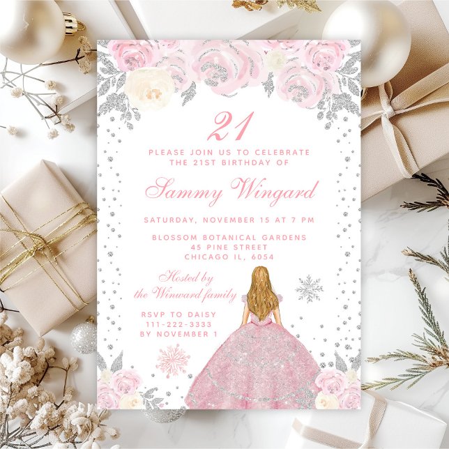 Pink Winter Blonde Hair Princess Birthday Party Invitation (Creator Uploaded)