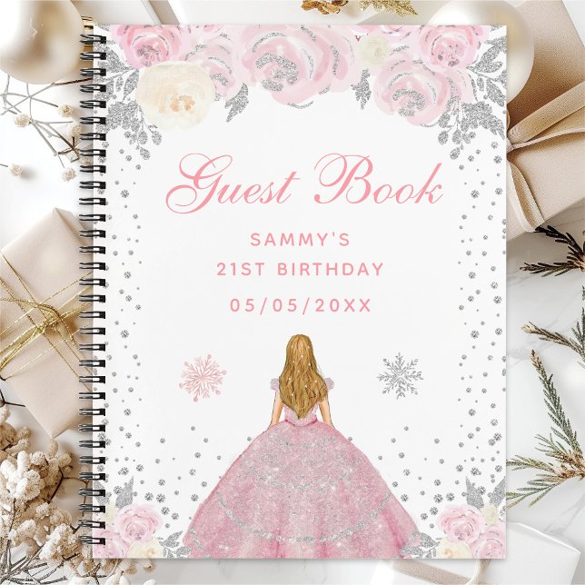Pink Winter Blonde Hair Princess Birthday Party Notebook (Creator Uploaded)