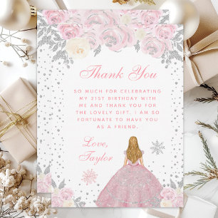 Pink Winter Blonde Hair Princess Birthday Party Thank You Card