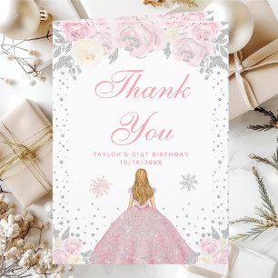 Pink Winter Blonde Hair Princess Birthday Party Thank You Card
