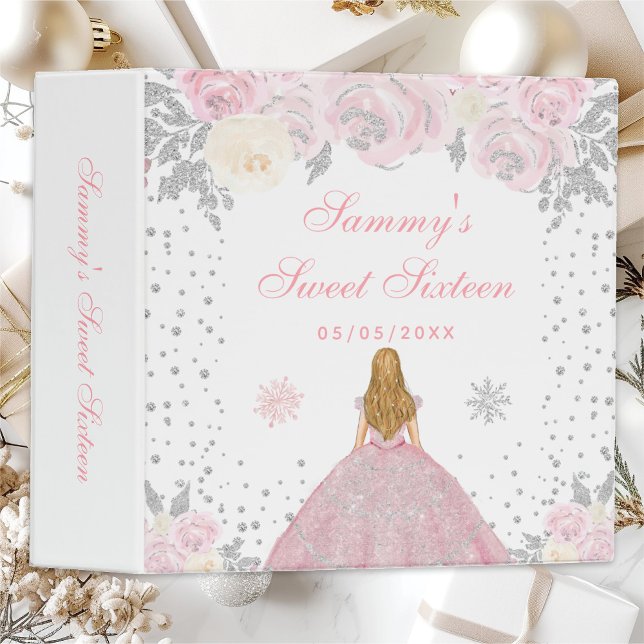 Pink Winter Blonde Hair Princess Sweet Sixteen 3 Ring Binder (Creator Uploaded)