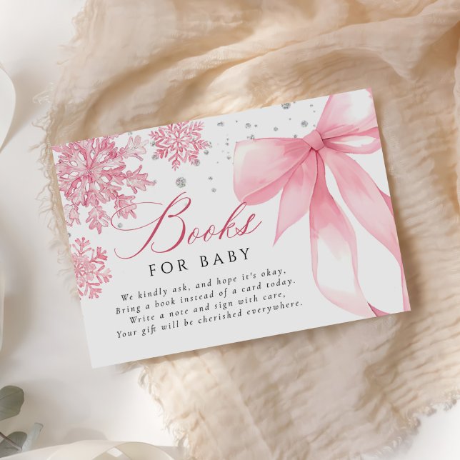 Pink Winter Bow Baby Shower Books for Baby Enclosure Card (Creator Uploaded)