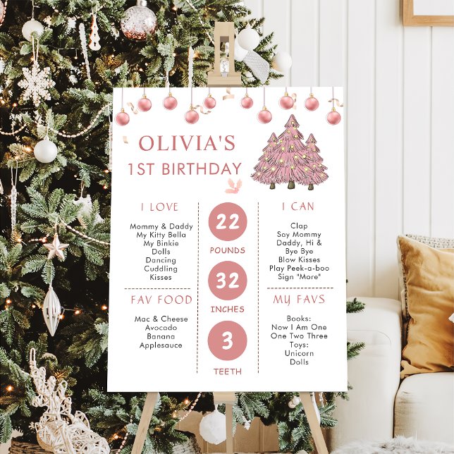 Pink Winter Christmas 1st Birthday Milestone Foam Board (Creator Uploaded)